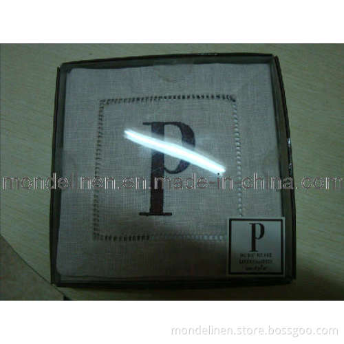 Natural Color Pure Linen Coaster with Monogrammed & Hemstitch (CA-001)
